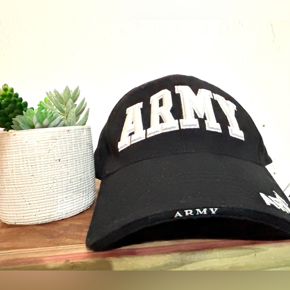 ARMY HAT    BLACK HAT WITH WHITE 3D LETTERS